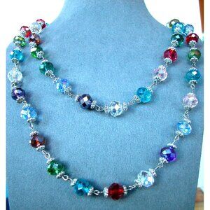 Premier 54 Inch Multicolor Faceted Cut Glass Bead Necklace/ Lobster Clasp